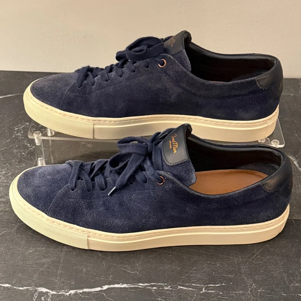 Mens Good Man Brand Edge Sneakers‎ 9 Navy Blue Suede Low Top Made in Italy